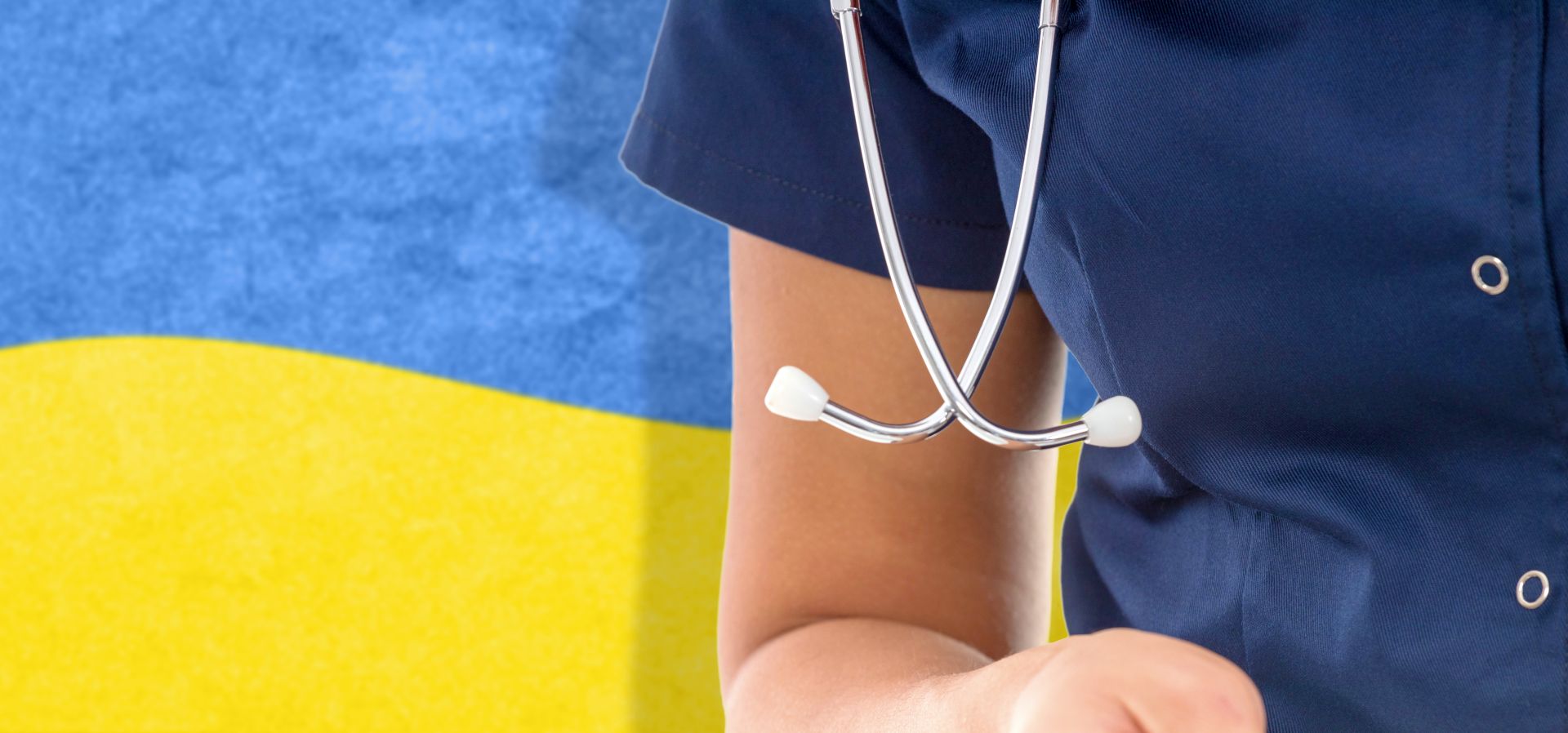Ukraine flag female doctor with stethoscope